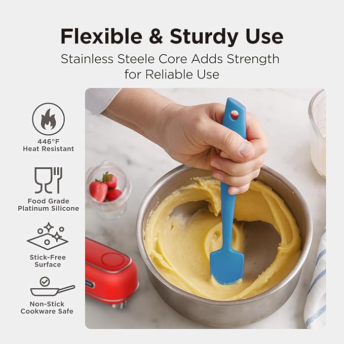 Kitchen Mama WaltzGrip Platinum Silicone Jar and Can Spatula Utensil Set: Heat-Resistant, Nonstick Scraper, Scooping, Perfect for Smoothies, Jam, Cream, Peanut Butter, Dishwasher Cooking Gadget (Blue)