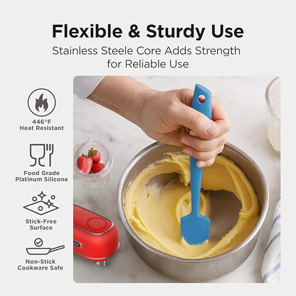 Kitchen Mama WaltzGrip Platinum Silicone Jar and Can Spatula Utensil Set: Heat-Resistant, Nonstick Scraper, Scooping, Perfect for Smoothies, Jam, Cream, Peanut Butter, Dishwasher Cooking Gadget (Blue)