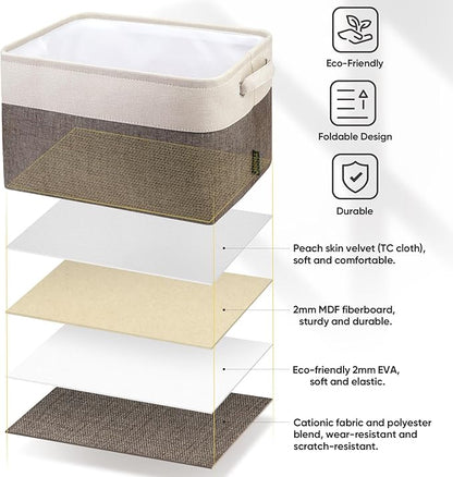 BALEINE 1 Pack Fabric Storage Bins for Shelves, Linen Storage Baskets for Organizing, Decorative Closet Bins for Clothes, Home (Brown, 15''x11''x9.5'')