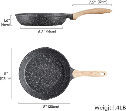 JEETEE 8 Inch Nonstick Frying Pan, Stone Coating Cookware, Nonstick Omelette Pan with Heat-Resistant Handle, Compatible with All Stoves (Grey)