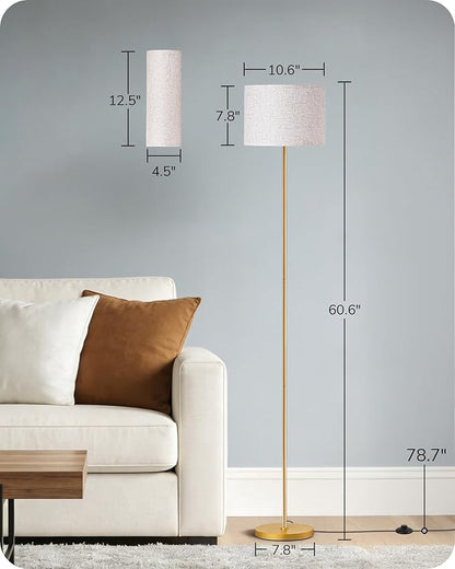 EDISHINE Modern Floor Lamp with 2 Shades, Adjustable Brightness & Color Temperature, Remote Control, Minimalist Standing Lamp, E26, A19 Bulb Included, Dimmable for Living Room, Bedroom, Gold