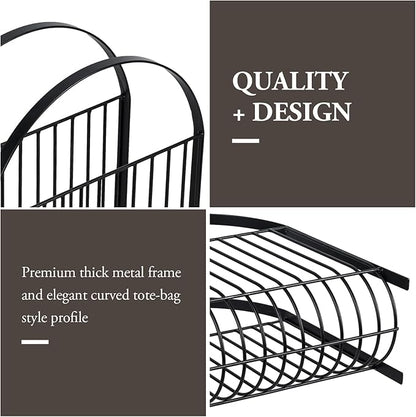 MyGift Deluxe Mid Century Metal Wire Magazine Rack in Matte Black Finish, Tabletop or Floor Standing Sling Basket for Magazines and Newspapers