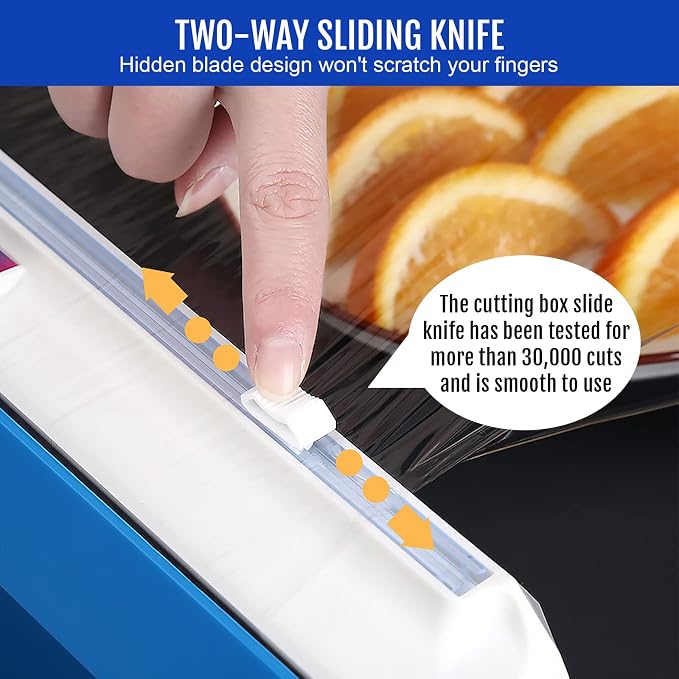 Plastic Wrap Dispenser with Cutter, Reusable Cling Film Dispenser, Cling Wrap Dispenser with Slide Cutter, Also for Aluminum Foil, Tin Foil, Baking Paper (XL)