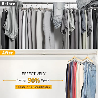 Legging Organizer for Closet, Wooden Yoga Pants Hangers 2 Pack with 10 Clips Holds 20 Leggings, Space Saving Hanging Closet Organizer, Closet Organizers and Storage, Dorm Room Organization