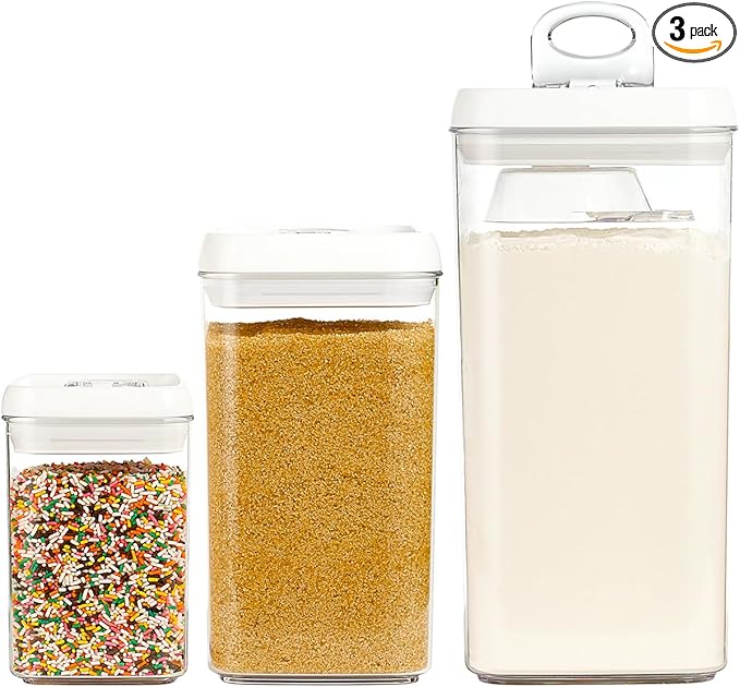 Felli Flip Tite Acrylic Food Storage Container with Lid 6” XL Air Tight Ring Seal Flip Top, Plastic Kitchen Baking Canister for 5 lb Flour Protein Powder Pantry Organizer (Nest-L, White) With Scoop