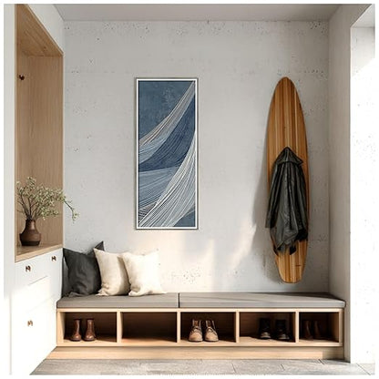 Amanti Art Framed Fabric Pinboard 17 x 41, Indigo Threads I by PI Studio Printed Modern Bulletin Board for Use as a Vision Board or Wall Organization Frame