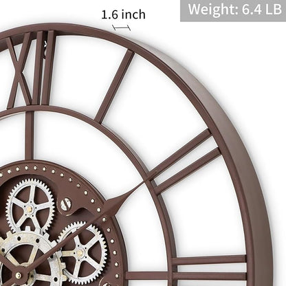 24 Inch Large Wall Clocks for Living Room Decor with Moving Gears,Large Wall Clock Industrial Steampunk,Oversized Metal Analog Wall Clocks for Farmhouse Home Battery Operated