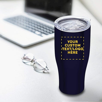 DISCOUNT PROMOS 10 Stainless Steel Grip Travel Mugs Set, 27 oz. - Customizable Text, Logo - Vacuum Insulated, Plastic Lid - Blue