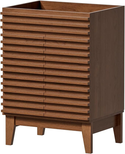 APRILSOUL 24" Bathroom Vanity, Mid-Century Bathroom Vanity Cabinet with 2 Soft Closing Doors, Freestanding Bathroom Cabinet, Particleboard Frame with Wood Grain Laminate, Walnut (Sink Not Included)