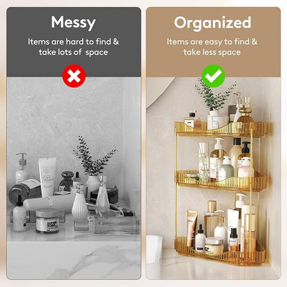 Lifewit 3-Tier Corner Bathroom Counter Organizer, Plastic Makeup Skincare Organizers Storage Countertop, Large Sink Cosmetic Perfume Shelf for Bedroom, Dresser, Kitchen, Vanity, Gold, 25 cm/10inch(H)