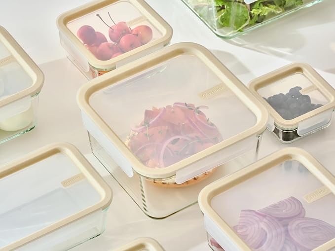 Glasslock Sens 24Pcs Glass Food Storage Set – Airtight & Leakproof, 8 Different Sizes, Anti Slip Lid, Microwave & Oven Safe, Meal prep, Lunch Box, Nestable & Stackable, Pantry Storage