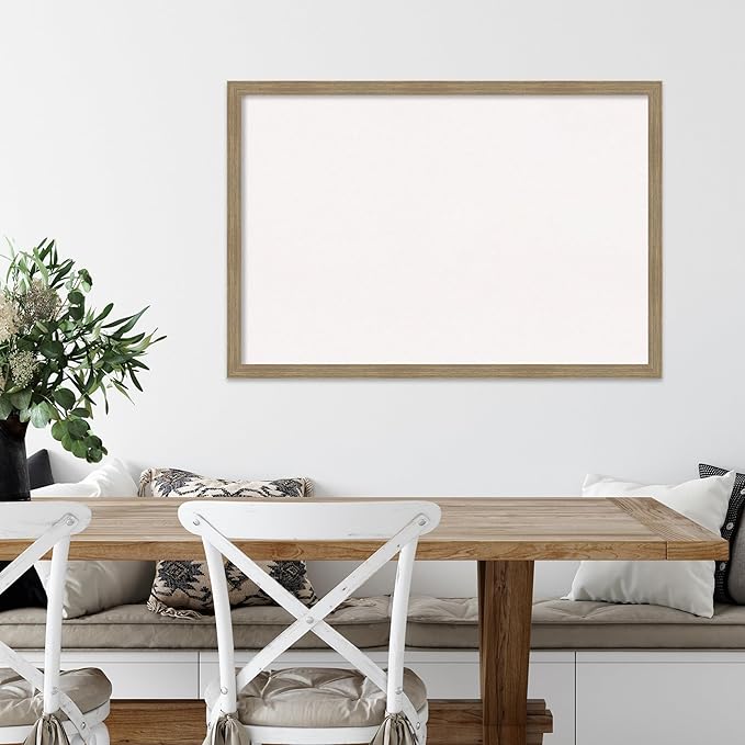 Amanti Art White Cork Board for Wall, 26x38 Vision Board with Brown Wood Frame, Large Corkboard Office Decor for Home Organization, Casual Corkboard Pinboard to display items for home organization