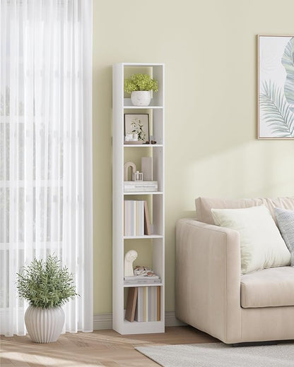 Hzuaneri Bookcase, Tall Narrow Bookshelf, Open Display Storage Shelf, Skinny Cube Book Shelf with Adjustable Shelves, CD Rack for Living Room, Home Office 6-Tier(9.4 x 11.8 x 72.5 inch) White BC09603X