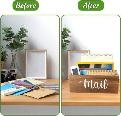 DRASTAR Mail Organizer Countertop, Mail Holder with 3 Slots, Mail Sorter Organizer for Desk, Envelope Holder for Home Office, Burnt Wood