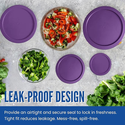 Replacement Lids fits Pyrex 6 & 7-Cup Glass Food Storage Container Bowls, 7.5-Inch Plastic Round Lids Covers for Pyrex 7402-PC, Airtight & Leakproof (10-Pack, Purple)