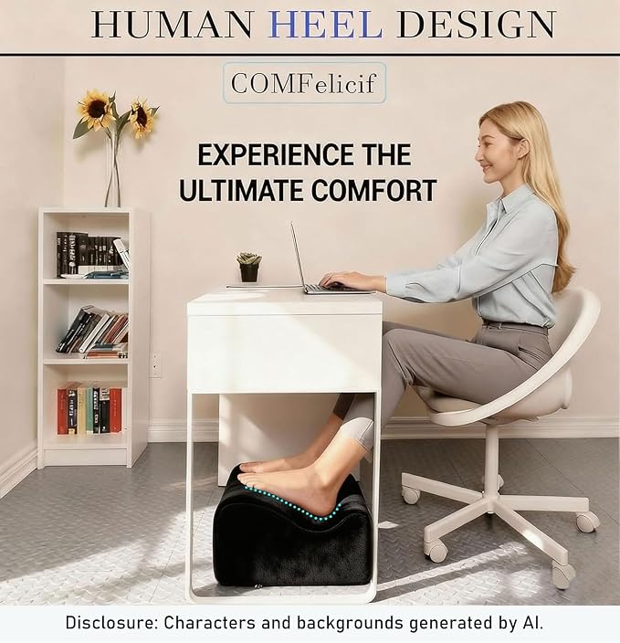 Foot Rest for Under Desk at Work,At Work Soft Ergonomic Footrest,Support Foot Pillow,Heel Chair,Leg Elevation Pillow,(Black)