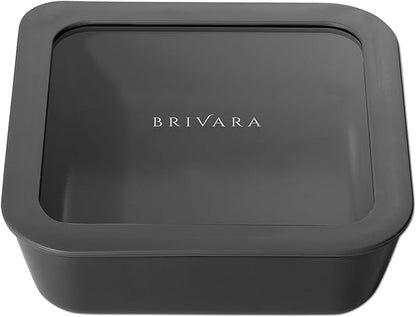 BRIVARA HOME Ceramic Coated Glass Food Storage Container | No PTFE, PFOA, PFAS, and BPA | Reusable Non Toxic Meal Prep Container with Glass Lid | Easy To Store | 5 Cup Square [Onyx]