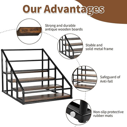 YQBRAO Coffee Syrup Rack Organizer,Liquor Bottle Display Shelf,Water cup display stand,Spice Rack Kitchen Cabinet Organizer,Rustic Brown,2 Packs 4 Tier 16 Bottle Coffee Syrup Holder