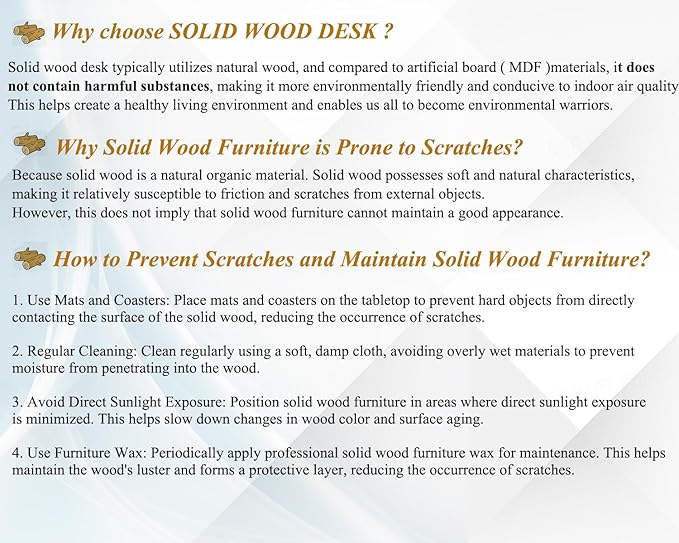 IBF Solid Real Wood Desk, Minimalist 60” Natural Wood Computer Desk, Rustic Desk for Home Office Writing Study, Vintage Industrial Wooden PC Gaming Workstation Computer Table, Brown, 60 Inch