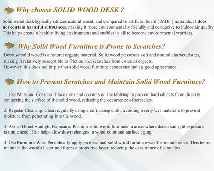 IBF Solid Real Wood Desk, Minimalist 60” Natural Wood Computer Desk, Rustic Desk for Home Office Writing Study, Vintage Industrial Wooden PC Gaming Workstation Computer Table, Brown, 60 Inch