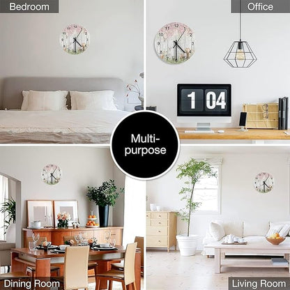 Forest Wall Clock Silent Non Ticking Battery Operated, Cartoon Nature Forest Flower Animal Bear, Deer, Fox, Rabbit Clock Decorative for Bathroom Kitchen Bedroom Living Room(12 Inch)