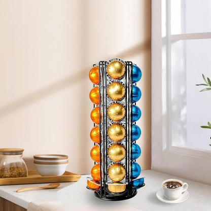Nespresso Vertuo Pods Holder 360° Spinning Coffee Pod Holder for 35 Vertuo Pods, No Assembly Required, Space-Saving Coffee Station Accessories & Nespresso Storage for Countertop, Sleek Black