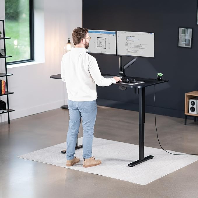 VIVO Electric 63 x 32 in Standing Desk with Built-in Power Strip, Touch Screen Adjustment, 220 lb Frame Support, 2E Series, Black Top Black Frame, DESK-KIT-2EBAC