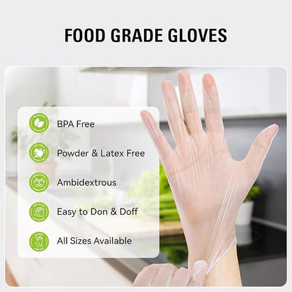 SWIFTLITE Disposable Vinyl Gloves, Food Safe, Latex-Free Powder-Free Clear Plastic Gloves for Cooking, House Clean, Food Prep
