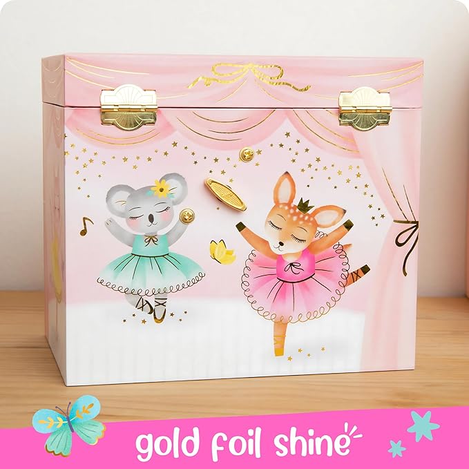 Giggle & Honey Musical Ballerina Jewelry Box for Girls - Kids Music Box with Spinning Ballerina, Ballerina Birthday Gifts for Little Girls, Jewelry Boxes, 6.8 x 5.3 x 6 in - Ages 3-10