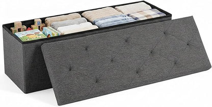 DUMOS 43 Inch Folding Storage Ottoman Bench, Large Hidden Storage Chest with Thicker Foam Padded Seat, End of Bed Foot Rest Stool for Bedroom Living Room Entryway, Load 660 lbs, Grey