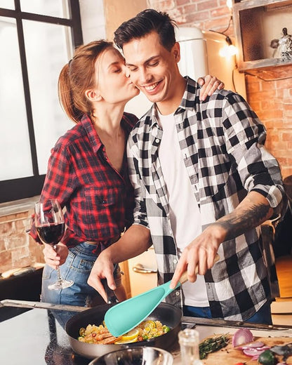 Cooking Spoon for Nonstick Cookwares, Great for Cooking and Serving Sturdy BPA-Free Matte Silicone, Wood Handle Spoon for Mixing, Scoop, and Scrape (GREEN, 11.4 inch)