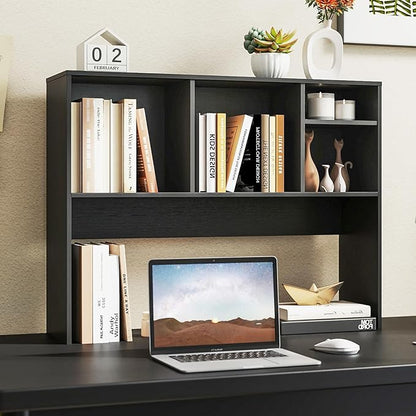 Tangkula Desktop Bookshelf, Countertop Storage Hutch with 4 Shelves for Computer Desk, Desktop 2-Tier Display Rack, Multipurpose Wood Desk Hutch Storage Organizer for Dorm Office Home (Black)