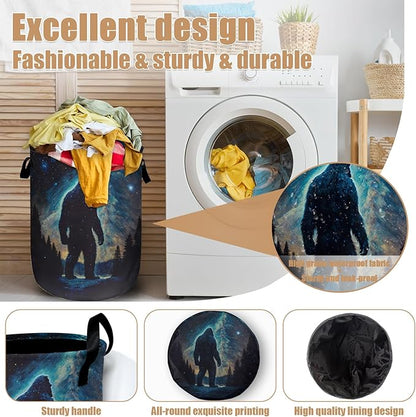Bigfoot Mountains Laundry Basket, Foldable Waterproof Laundry Hamper Tote Bag Dirty Clothes Storage Bucket Toy Organizer for Bathroom/Laundry/Bedroom 15.7"x19.6"
