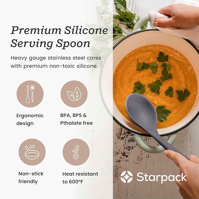 Starpack 'Winning Serve' XL Premium Silicone Serving Spoon (13.5") - Large Silicone Spoon for Cooking High Heat Resistant to 600°F - LFGB Grade Nonstick Mixing Spoons - Large Rubber Serving Spoons