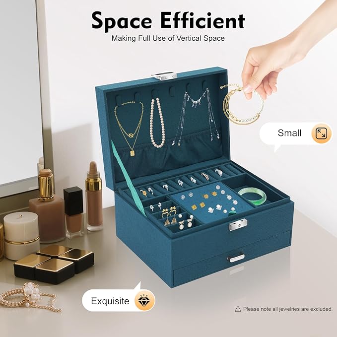 Jewelry Organizer Box with Lock,3-Layer Jewellery Storage Display Holder Case Flannel Travel Jewelry Storage Case Jewelry Display Drawer Case for Earrings Bracelets Rings Necklaces
