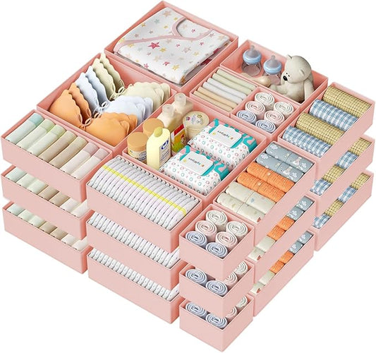 DIMJ Drawer Organizer Clothes - 28 Pack Baby Dresser Organizer for Nursery Closet Organization, Fabric Drawer Organizer Bins for Underwears Socks Bras, Foldable Storage Dividers for Bedroom