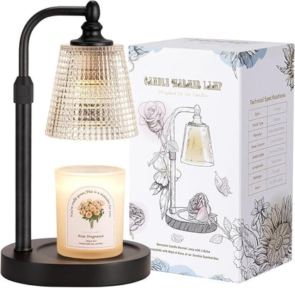 Hong-in Candle Warmer Lamp with Timer Dimmer, Birthday Gifts for Women, House Warming Gifts for New Home, Vintage Room Decor, Adjustable Height Candle Lamp, Wax Warmer for Scented Jar Candles, Black