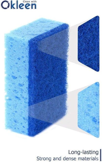 Blue Multi Use Scrub Sponge. Made in Europe. 18 Pack, 4.3x2.8x1.4 inches. Heavy Duty and Non Scratch Fiber. Odorless, Durable. Delicate Scouring Surface