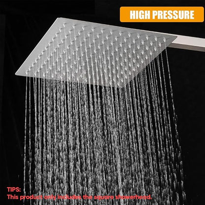 BESy 10 Inch Rain Shower Head, 10" Square Rainfall & High Pressure Stainless Steel Bath Shower Head, 1/16" Ultra Thin, Waterfall Full Body Coverage with Silicone Nozzle, Non Fingerprint Brushed Finish