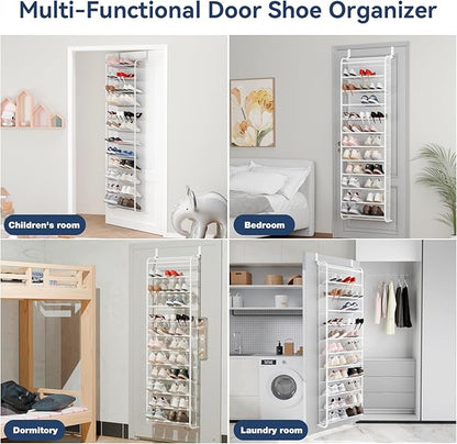 Whitmor 36 Pair Over The Door Shoe Organizer, 12 Tier Hanging Shoe Organizer, Heavy Duty Metal & Mesh Shoe Holder, Hanging Shoe Rack for Closet Organizer & Storage, 74"H x 21.7"W x 7.5"D, White