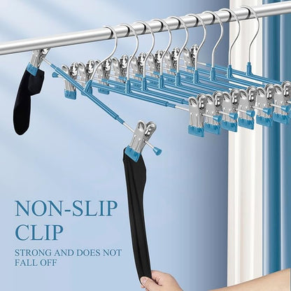 14Inch Blue Pants Hangers with Clips 20 Pack Adjustable Skirt Hangers for Women Non-Slip Trousers Hanger for Jeans Clothes Hangers for Pants Heavy Duty Space Saving Shorts Hangers