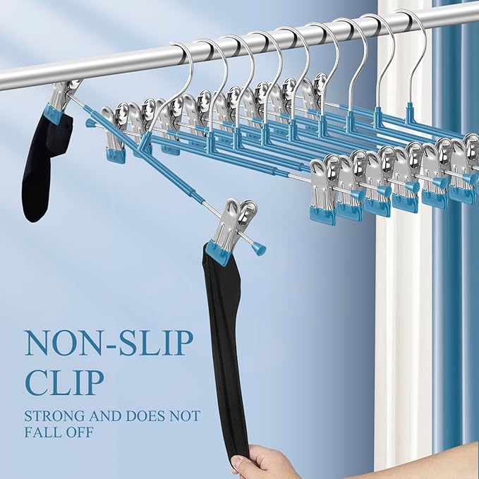 14Inch 30PACK Pants Hangers with Clips Adjustable Skirt Hangers for Women Metal Non-Slip Trousers Hanger Heavy Duty Space Saving Clothes Hanger for Shorts,Jeans,Blue