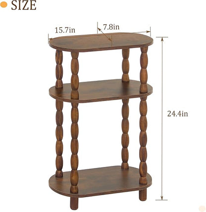MaxSmeo Narrow Side Table Set of 2, 3-Tier Narrow End Table Living Room Set of 2 with Storage, Skinny Side Table Nightstand for Small Space, Bedrooms, Living Room (Rustic Brown)