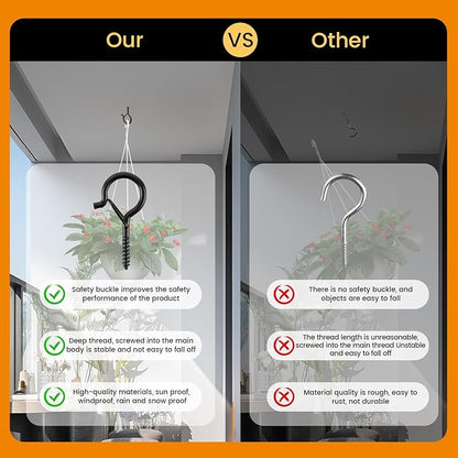 50 PCS Q-Hanger Hooks with Safety Buckle, Windproof Screw Wall Ceiling Hooks for Outdoor String Lights Hanging Christmas Lights, Plants, with 1 Wing Nut Driver (Black, 50 Pack)