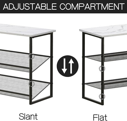 Garden 4 you 3 Tiers White Marble Shoe Rack,Freestanding Organizer Multi-Purpose Adjustable Flat and Slant Storage Rack Shoe Shelf, High Heels Potted Plant for Entryway Hallway Living Room Closet