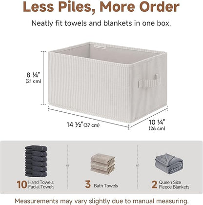 StorageWorks Storage Baskets for Shelves, Foldable Fabric Closet Storage Bins with Handles, Fabric Storage Bins Clothes Organizer, Beige Stripes, 3-Pack, Large