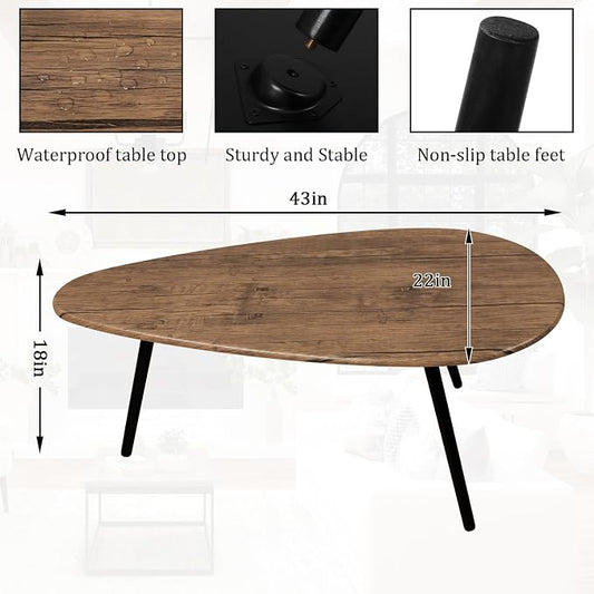 Coffee Table Modern Oval Coffee Tables Retro Center Table for Small Space Mid Century Rustic Accent Table for Living Room Home Office, Easy Assembly 22" D x 43" W x 18" H