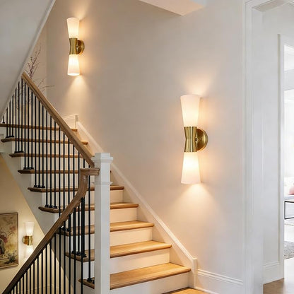 Bathroom Wall Sconce, Modern Indoor Vanity Light Fixtures 17", Up Down Lighting, Wall Mount Lamp for Living Room Bedroom Hallway Stairway Fireplace Mirror E26 Base 1PC White&Gold