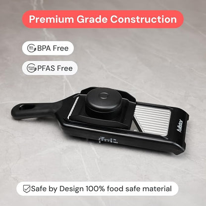 Fullstar 2-in-1 Handheld Mandoline Slicer for Kitchen - 4 Thickness Settings Vegetable Food Onion Slicer, Sharp Julienne Blade, Stainless Steel Guard, Easy to Use, Veggie Slicer & Fruit Cutter (Black)
