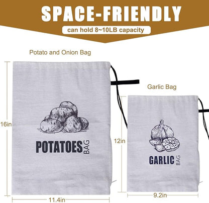 Potato Onion Garlic Storage Bag, Fabric Onion and Potatoes Storage Bag, Washable Garlic Potatoes Onions Keeper with Drawstring, 3 Pack (Garlic Onion Potato Bag)